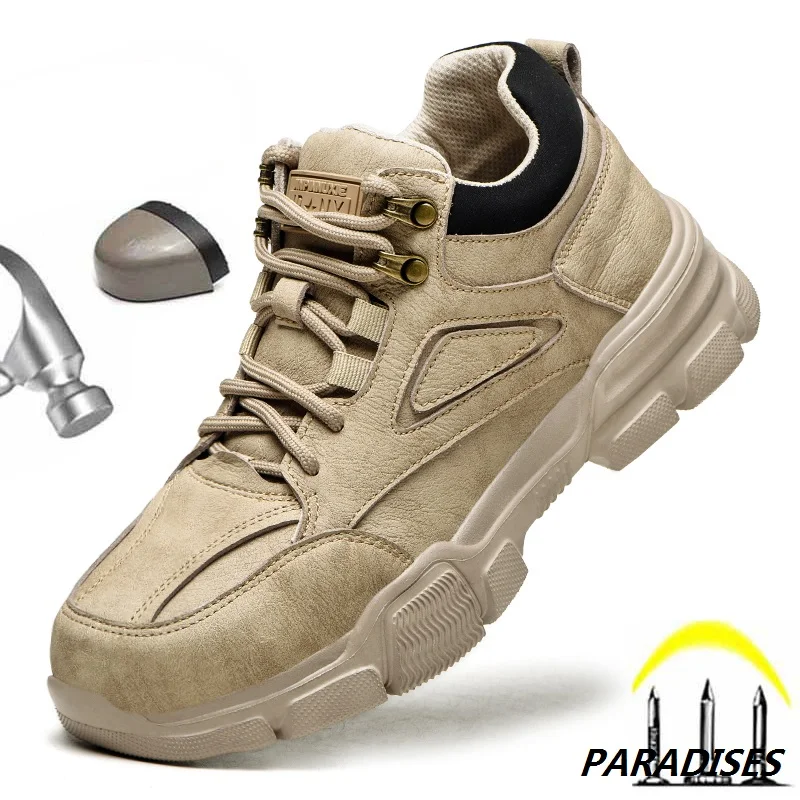 

Men's Safety Work Shoes With Steel Toe Kevlar Puncture-Proof Anti-Smashing Ankle Boots Protective Sneakers Casual Leather Shoes