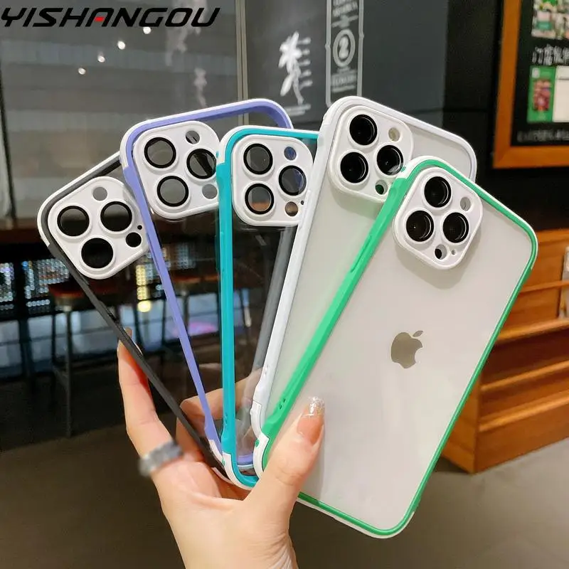 

Защитный чехол для камеры для телефона iPhone 13 12 11 Pro Max 11 12 13 Pro противоударный Прозрачный жесткий чехол карамельного цвета с пленкой для объек...