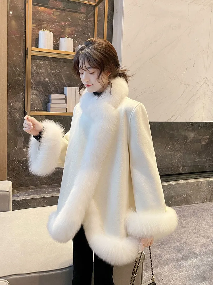 Loose cape shawl plush coat young