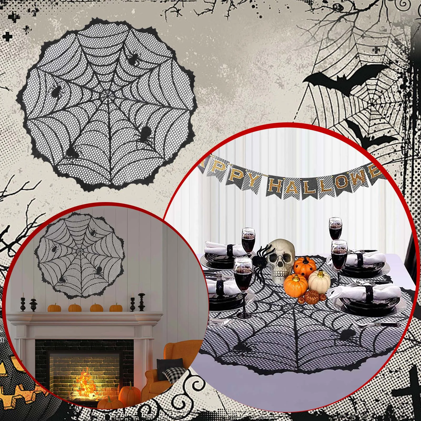 

Light Pink Tulle Ribbon Halloween Decoration Halloween Festival Lace Table Runner Black Mesh Decoration