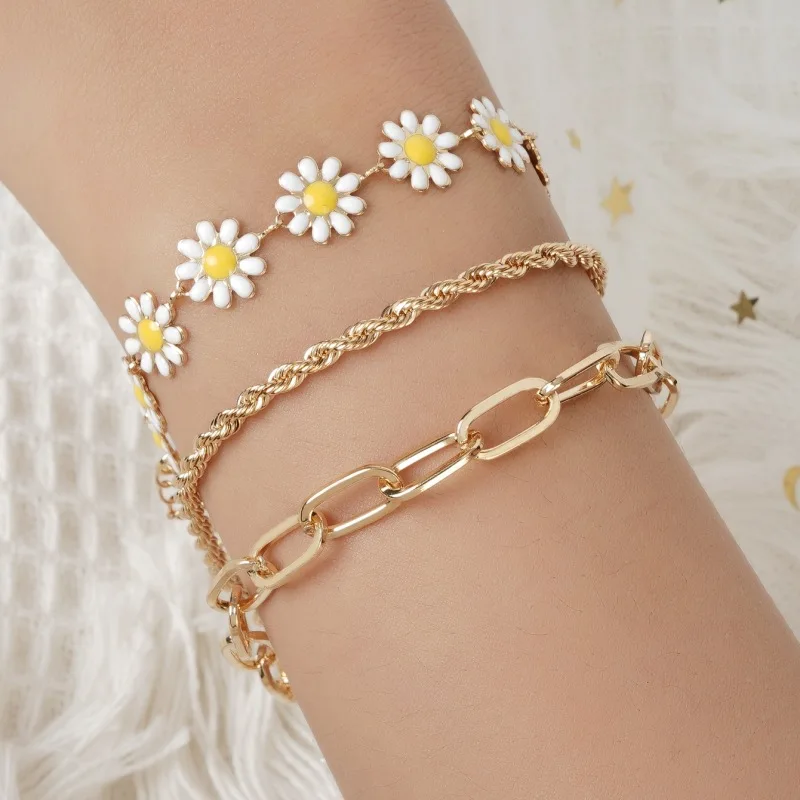 

Vintage Heart Infinite Bracelet Set for Women Men Boho Star Daisy Flower Round Rhinestone Chain Jewelry Metal Friends Wrist Gift