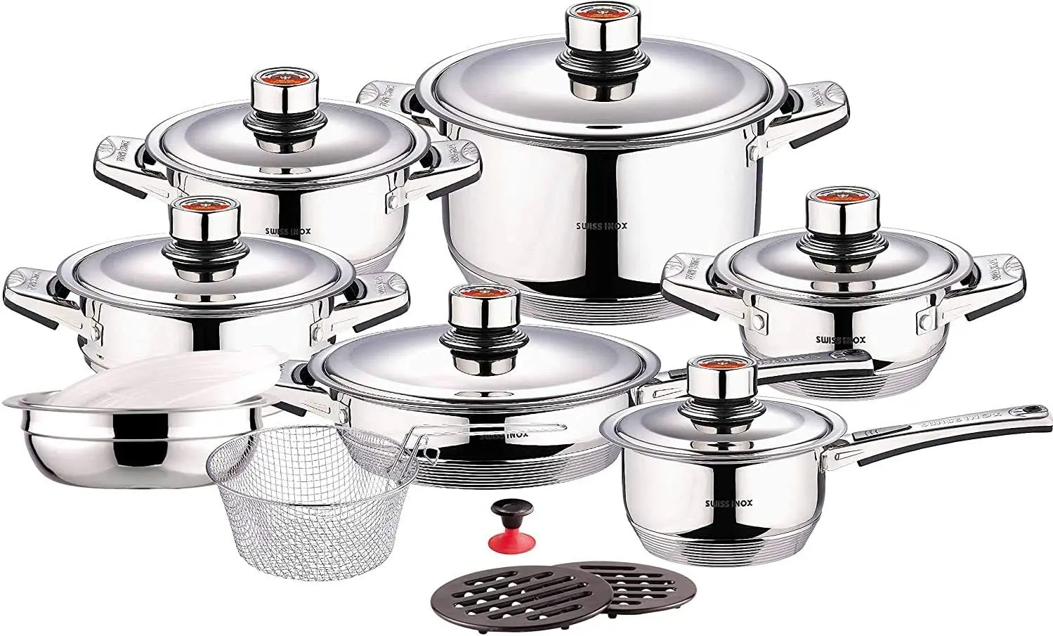 

Stainless Steel Cookware Set, Includes Induction Compatible Fry Pots, Pans, Saucepan, Casserole Airfryer silicone basket Roti pa