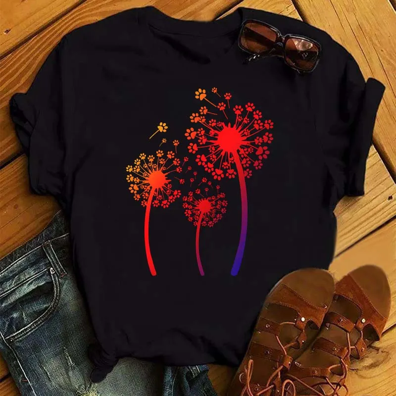 

Women Cartoon 90s T Shirt Female Short Sleeve Tops Girl Clothing,Drop Shipping Funny Dandelion Paws Printed T Shirt