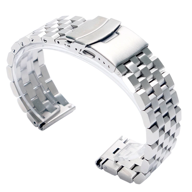 

22mm 20mm Silver/Black Stainless Steel Solid Link Watch Band Strap Folding Clasp with Safety Men Replacement Correa De Reloj
