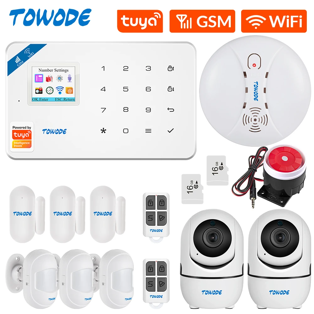

TOWODE W181 Tuya Smart Alarm System WIFI Burglar Home GSM with Color Screen Motion Detector Smoke Door Window Sensor IP Camera