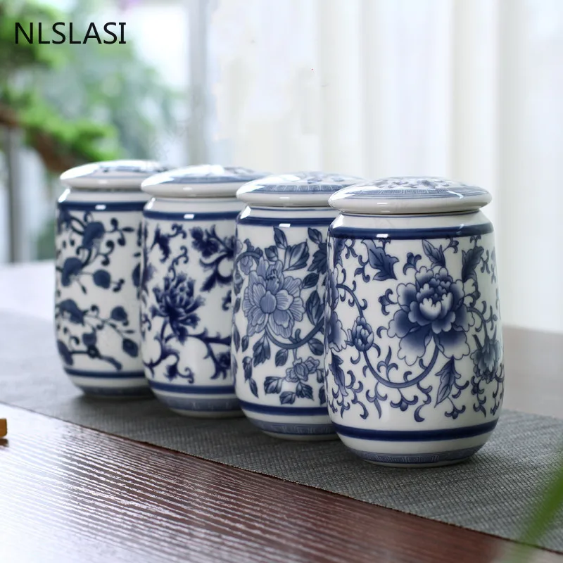 

Китайский дворец, сине-белый фарфоровый чайный картридж, портативные керамические герметичные контейнеры, дорожный чайный пакет, коробка д...