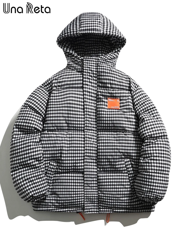 Una Reta Plaid Print Men Jacket New Winter Cotton Coat Men Clothing Cotton Parkas Plus Size Zipper Jackets For Men