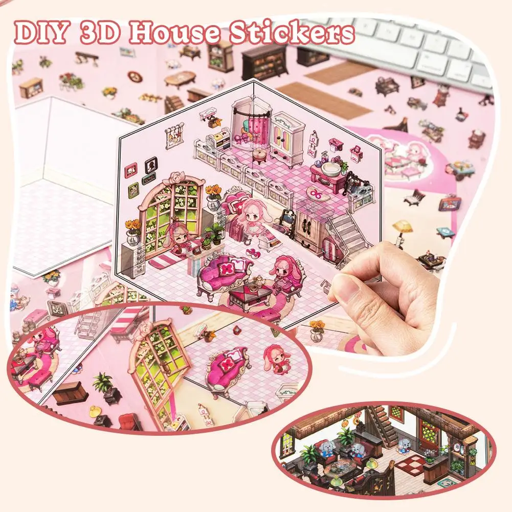 Мультяшные мини-сцены 3D пейзажные наклейки сделай сам имитация кабины