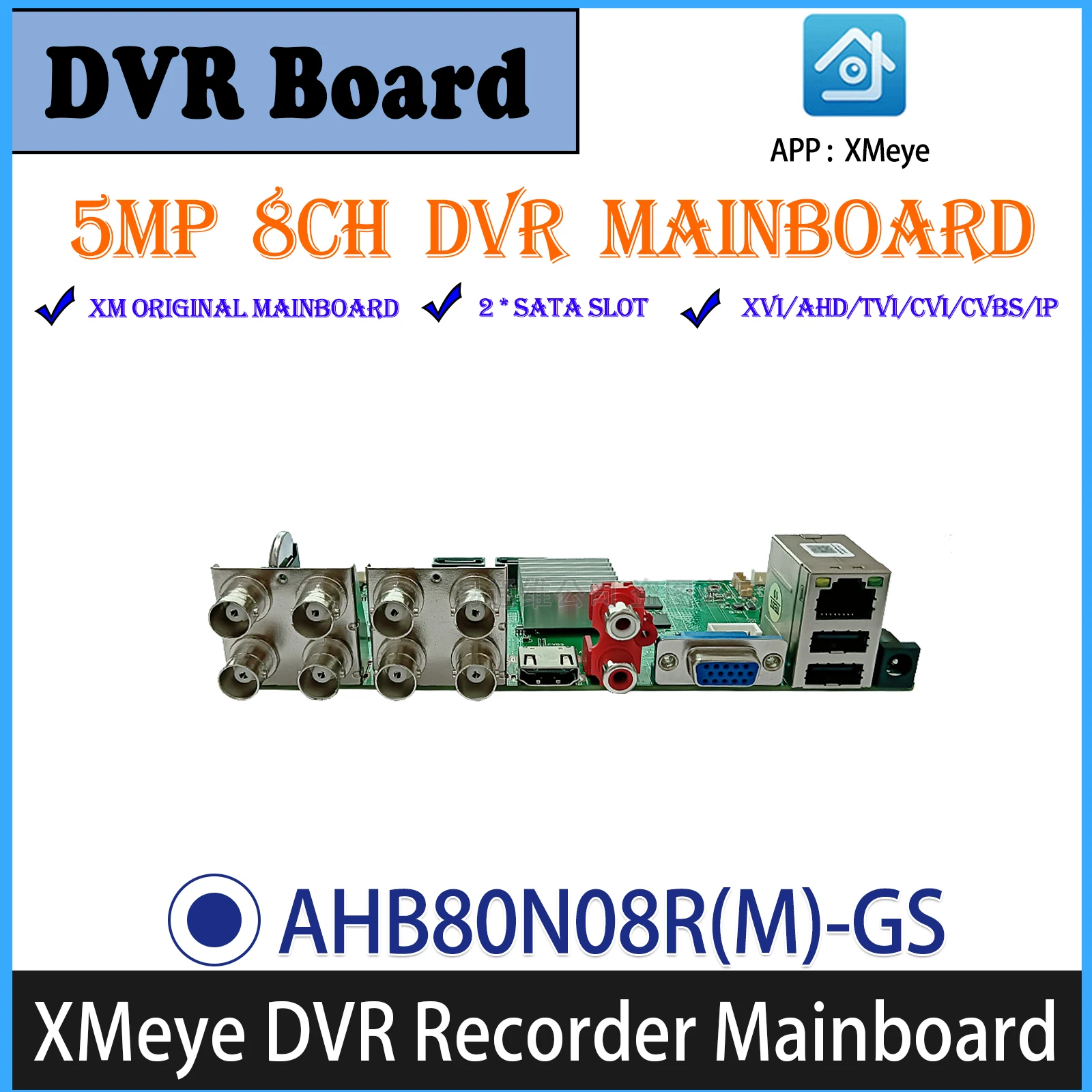 H.265 XMeye Оригинал 5 Мп 8 каналов AHD коаксиальный 6 в 1 XVI TVI CVI CVBS IP DVR материнская плата