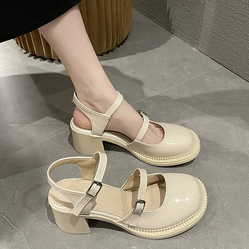 

Женские сандалии на квадратном каблуке, универсальные удобные туфли мэри джейн на массивном высоком прозрачном или бежевом каблуке в стиле...