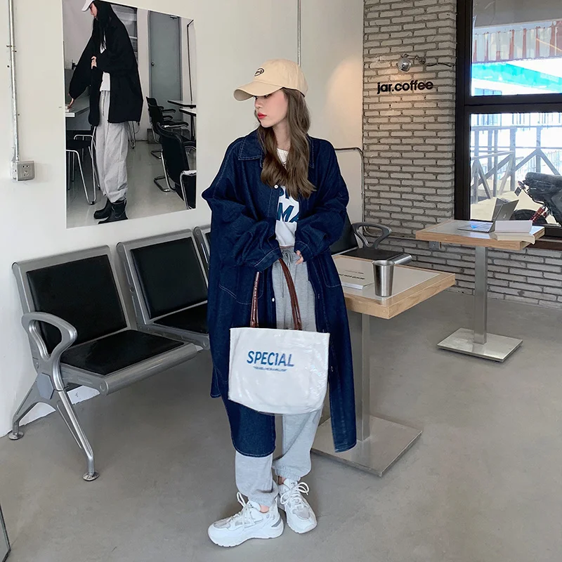 

2022 Denim Jacket Women's Spring And Autumn Thin And Loose New Mid-length Trench Coat Top Long-sleeved Fashion Trend