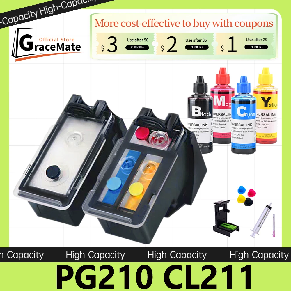 

PG210CL211 Pixma IP2700 IP2702 MX320 MX330 MX340 MX350 MX410 Printer Ink Cartridge Replacement for Canon Inkjet PG210 CL211 XL