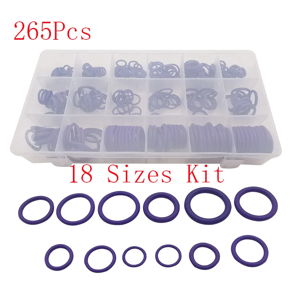 265Pcs Rubber O-ring R22/R134a Repair Compressor Seal 18 Sizes Nitrile Rubber O-Ring NBR Sealing Elastic Band O Rubber Rings Set