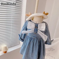 rinikinda 2022 autumn kids dresses casual new fashion costumes cute denim children clothing baby girls full sleeve bow dress