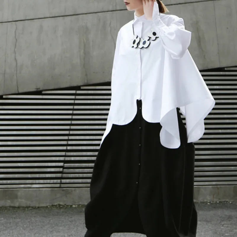 

2020 Casual Solid Woman Clothes Autumn Hem Irregular White Shirt Women Blouse Long Sleeve White Fashion Tops Female F666