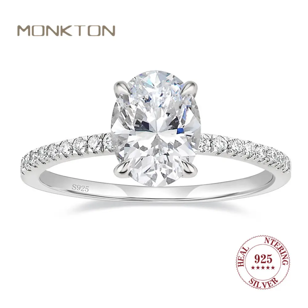 

Monkton 3CT Engagement Rings for Women 925 Sterling Silver Ring Crystal Oval Cut Cubic Zircon Wedding Promise Rings Fine Jewelry