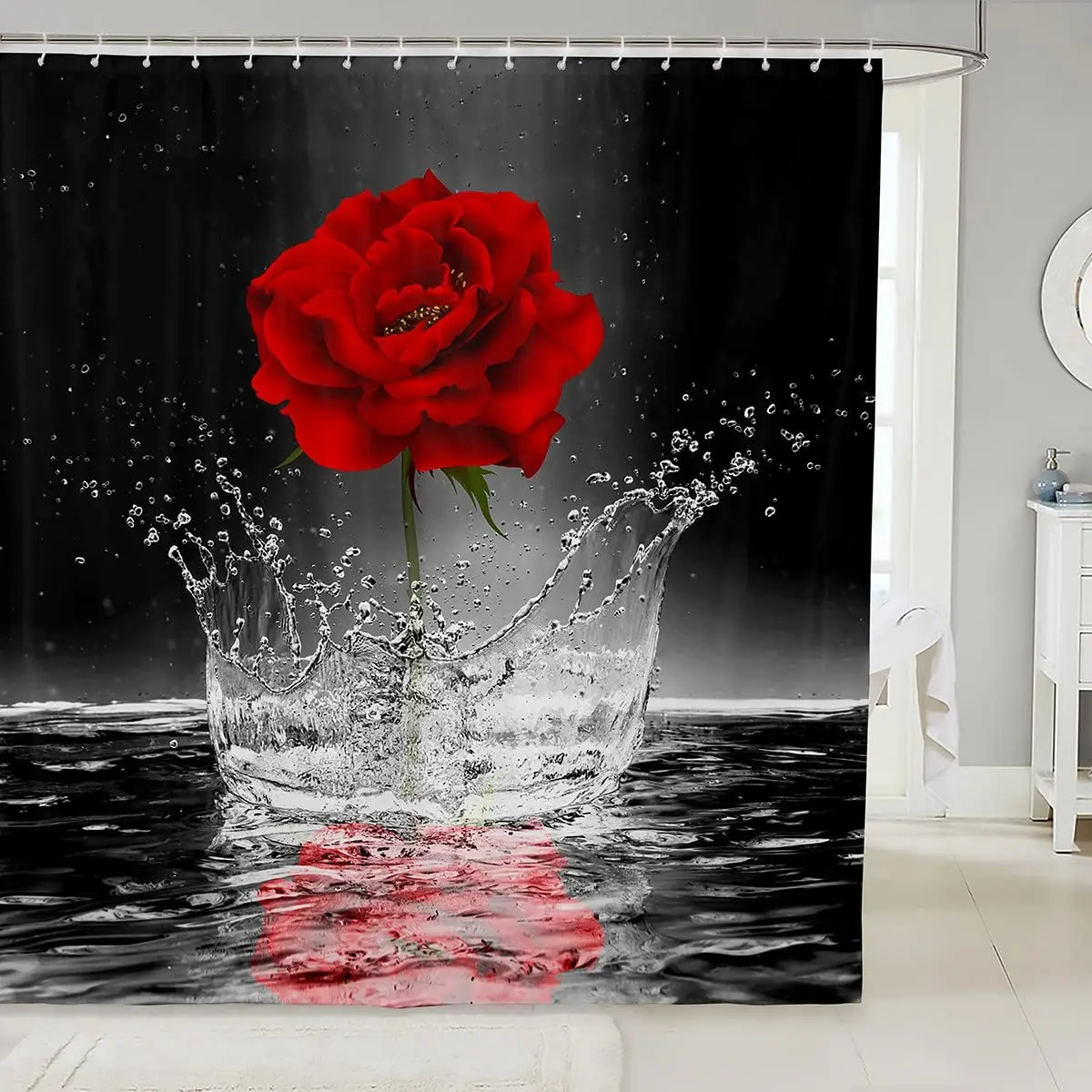 

Rose Shower Curtain with Hooks,Rose Flowers Floral Art Valentine's Day Romantic Bathroom Curtain Decor Vintage Colorful Rainbow