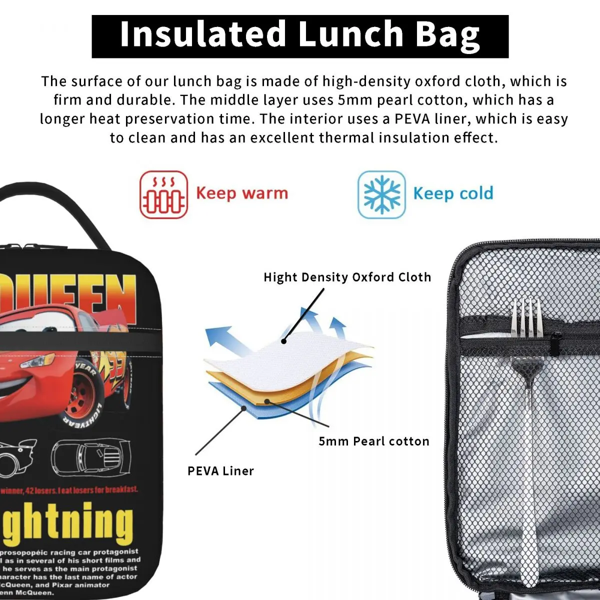 Cars Lightning Mcqueen Izolowana torba na drugie śniadanie Cooler Pojemnik posiłek Przenośne pudełko Tote Girl Boy Beach Travel