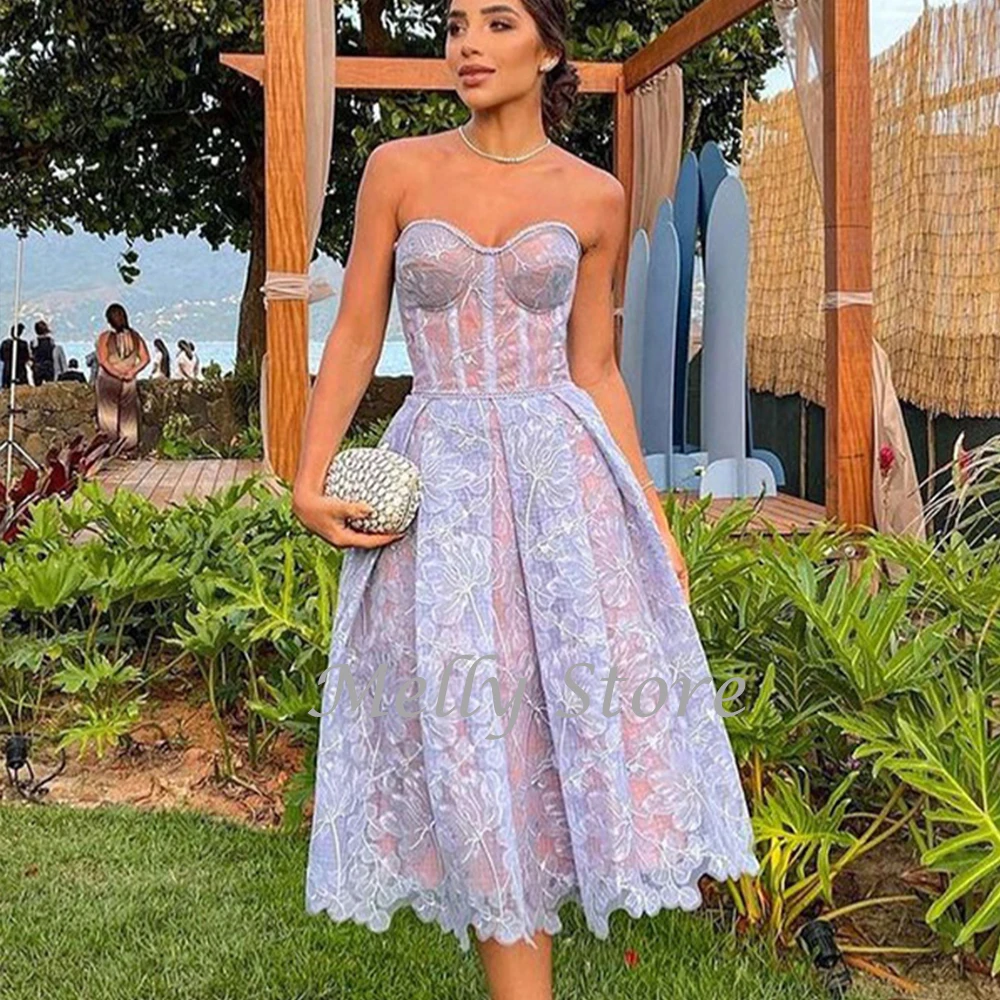 

Simple Evening Dresses Long Luxury 2022 Sweethwart Sleeveless Zipper Backless Prom Dress Tea Length A-Line Robes De Soirée
