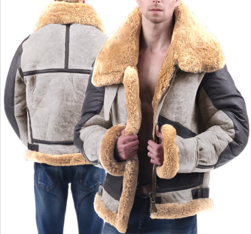 

men's thick leather fleece coat