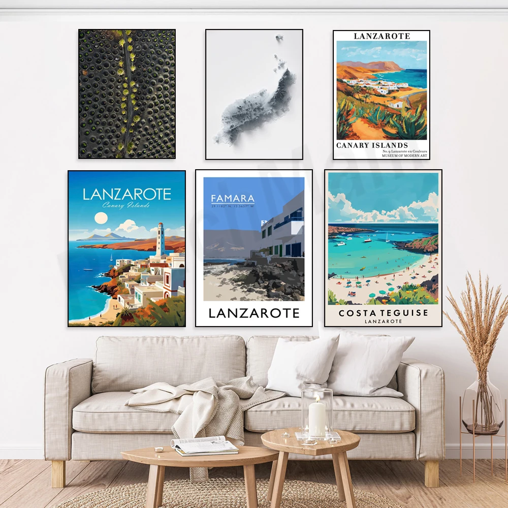 Фото Lanzarote, Испания, виноградники Timanfaya, пляж Famara, Канарские острова, Costa Teguise, принт туристического плаката карты Lanzarote №3