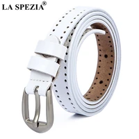 la spezia pin buckle white belt women genuine leather women belt classic high quality cowskin hollow out thin ladies belt