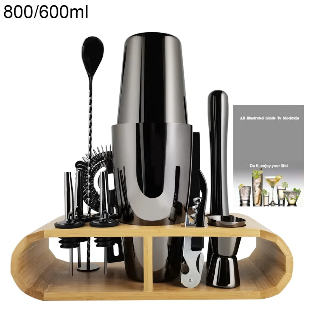 

12pcs Black/Rose Gold 800/600ml550ml Boston Shakers Bartender Kit Cocktail Shaker Set Bar Mixer Tools with Stand Cocktail Recipe