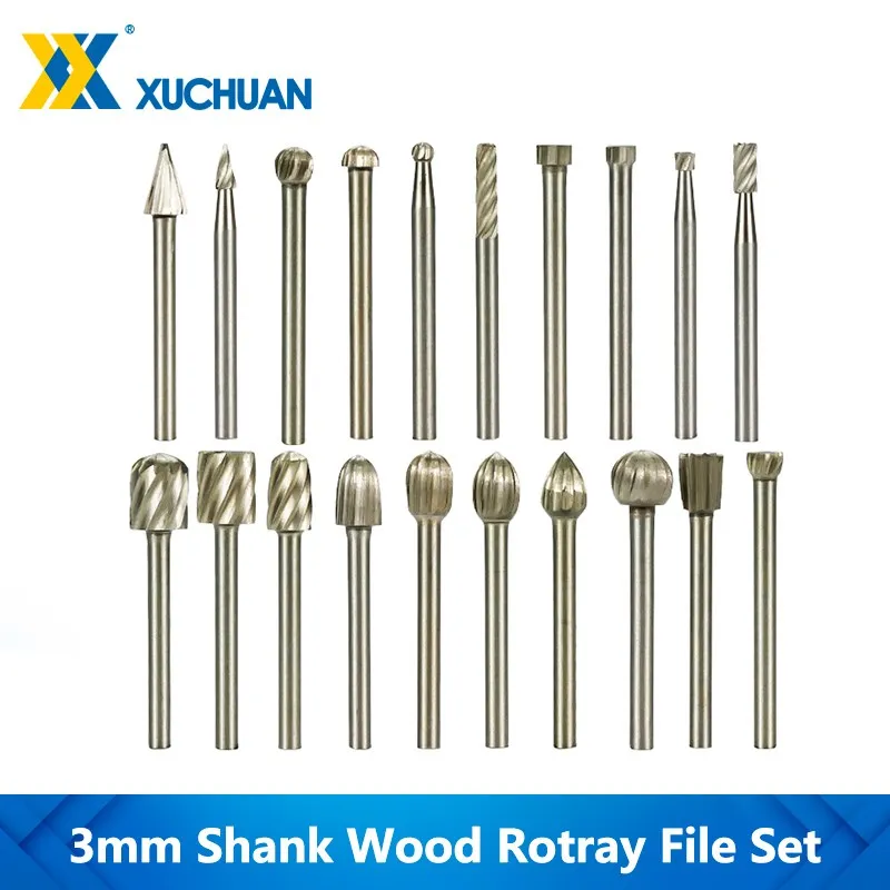 

Rotary Router Milling Cutter 3mm Shank HSS Burr Rotary File Set For Wood Carving Tool Kit Router Bits 20pcs