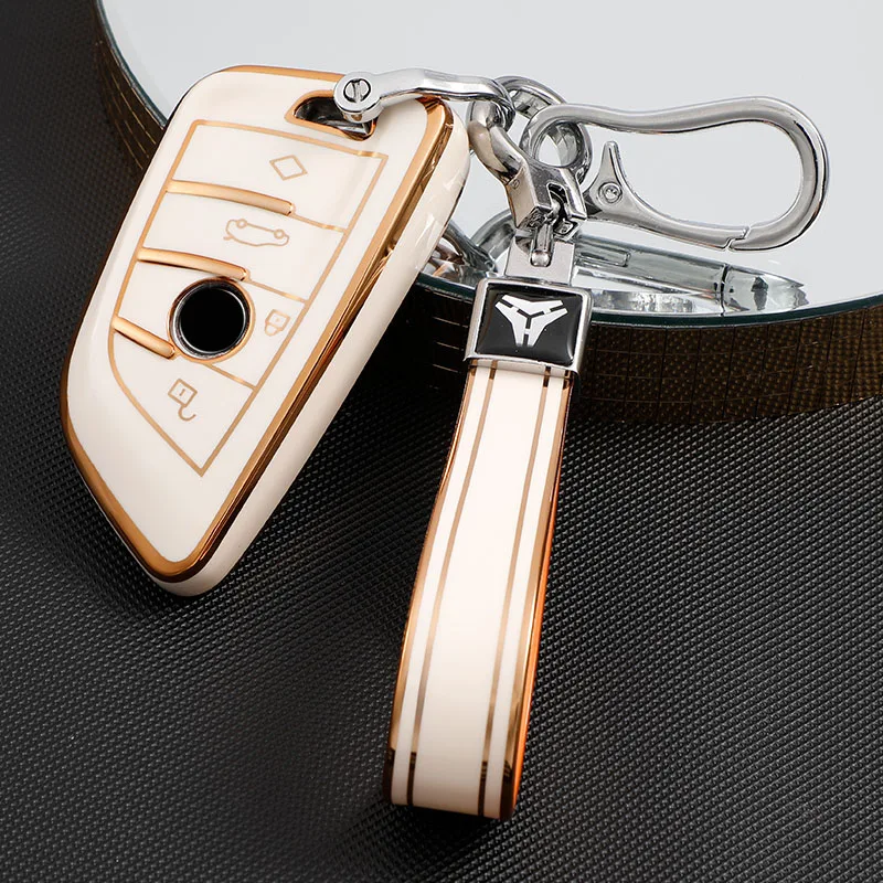 

TPU Car Key Case with Key Ring Cover for BMW X1 X3 X5 X6 Series 1 2 5 7 F15 F16 E53 E70 E39 F10 F30 G30 remote keychain Shell