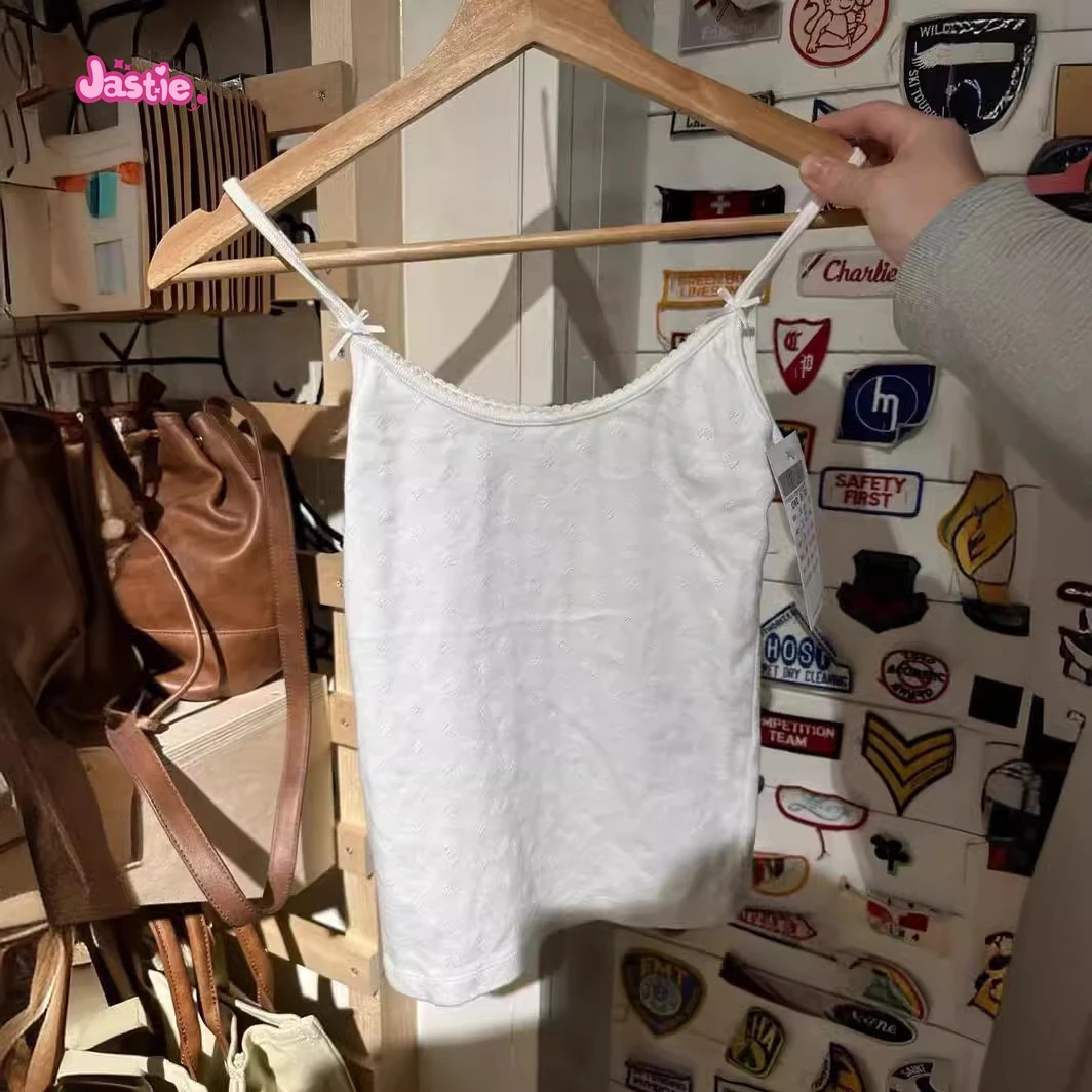 Женская майка Love Eyelet Bow 2024 летняя кружевная отделка белые хлопковые тонкие майки