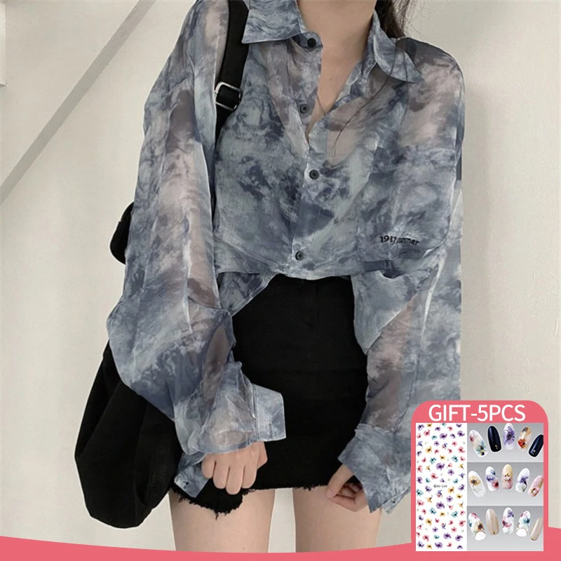 

Готические рубашки с принтом, женские топы в стиле Харадзюку, летняя корейская мода, Y2k одежда с солнцезащитной вышивкой, универсальная Праз...