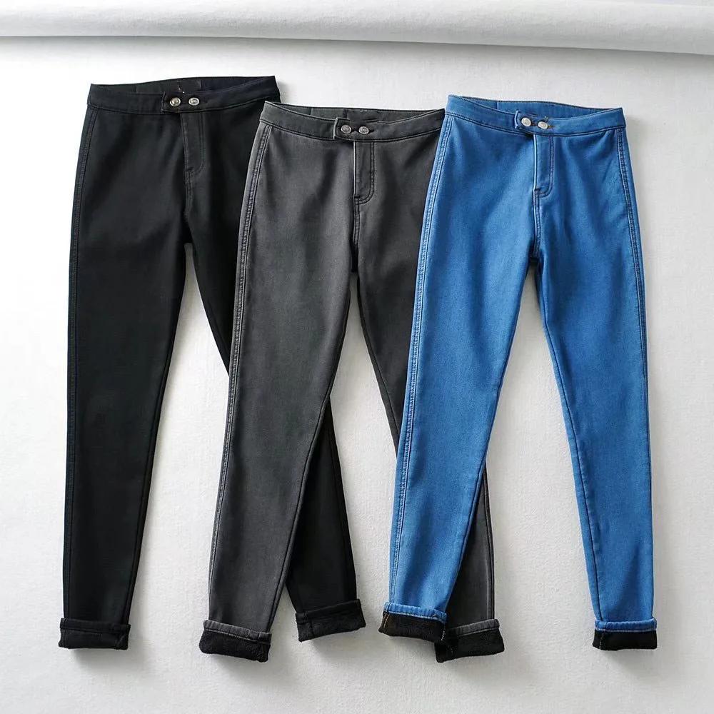

BER&OYS&ZA2022 Autumn/Winter new women's fashion pocket decoration slim fit everything thick and velvet casual pants