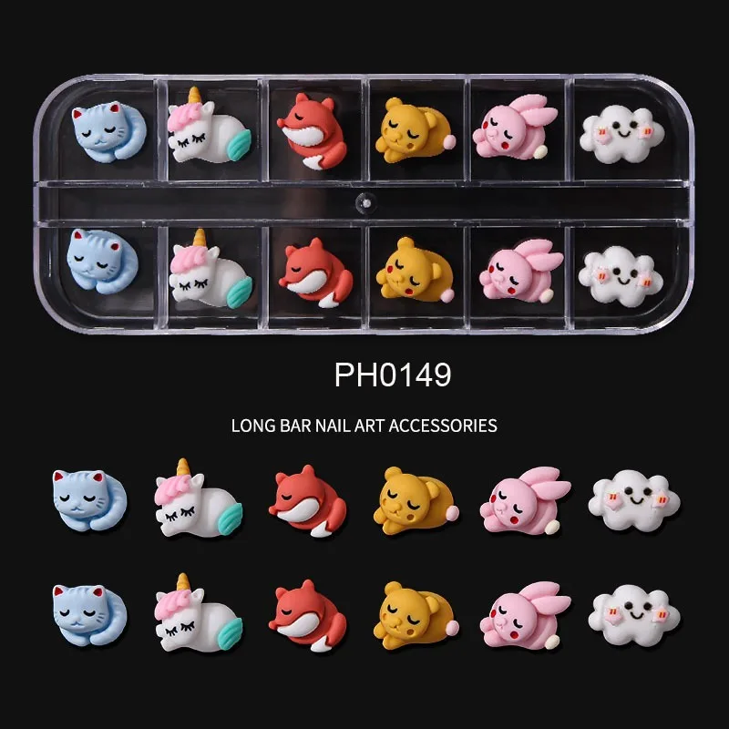 

12Pcs/Box Cartoon Japanese Nail Art Charms Aurora Bear/Animal/Fruit Design Nails Decoration 3D Cute Manicure Accessories 13x5Cm