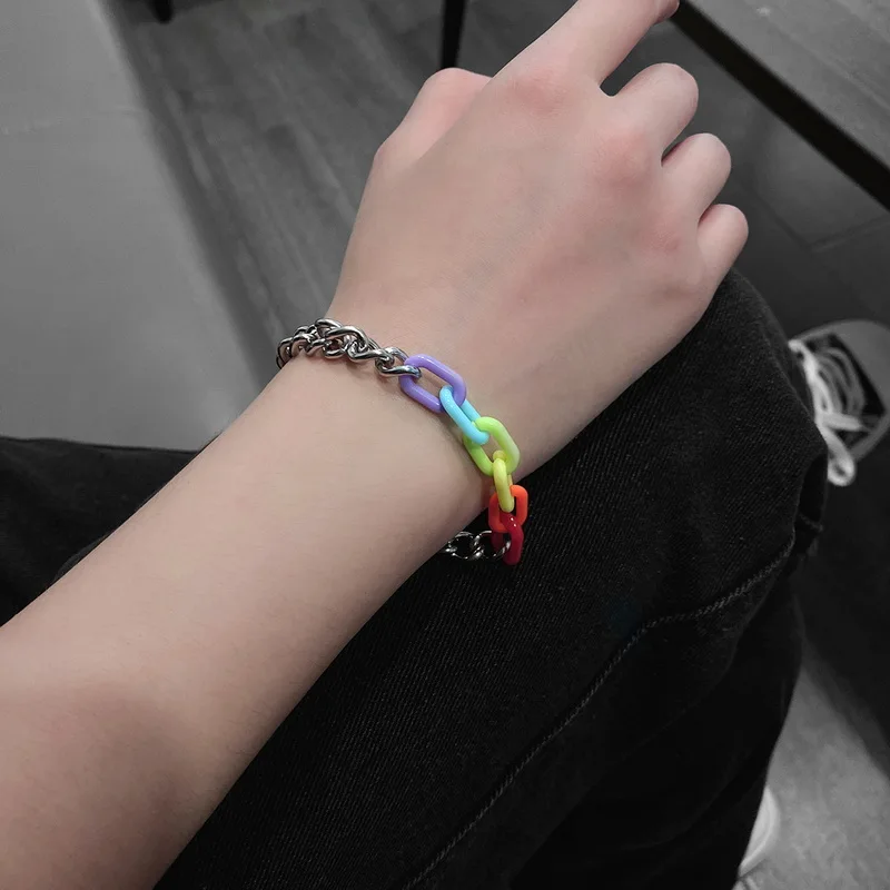 

Fashion Korean Color Chain Bracelet For Women Charm Titanium Steel Acrylic Bangle Minimalist Girl Party Design Jewelry Gift
