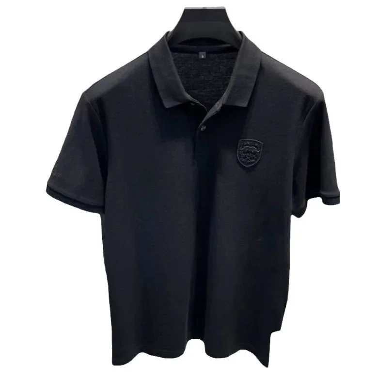 Мужская Повседневная рубашка-поло с вышивкой хлопковая рубашка короткими