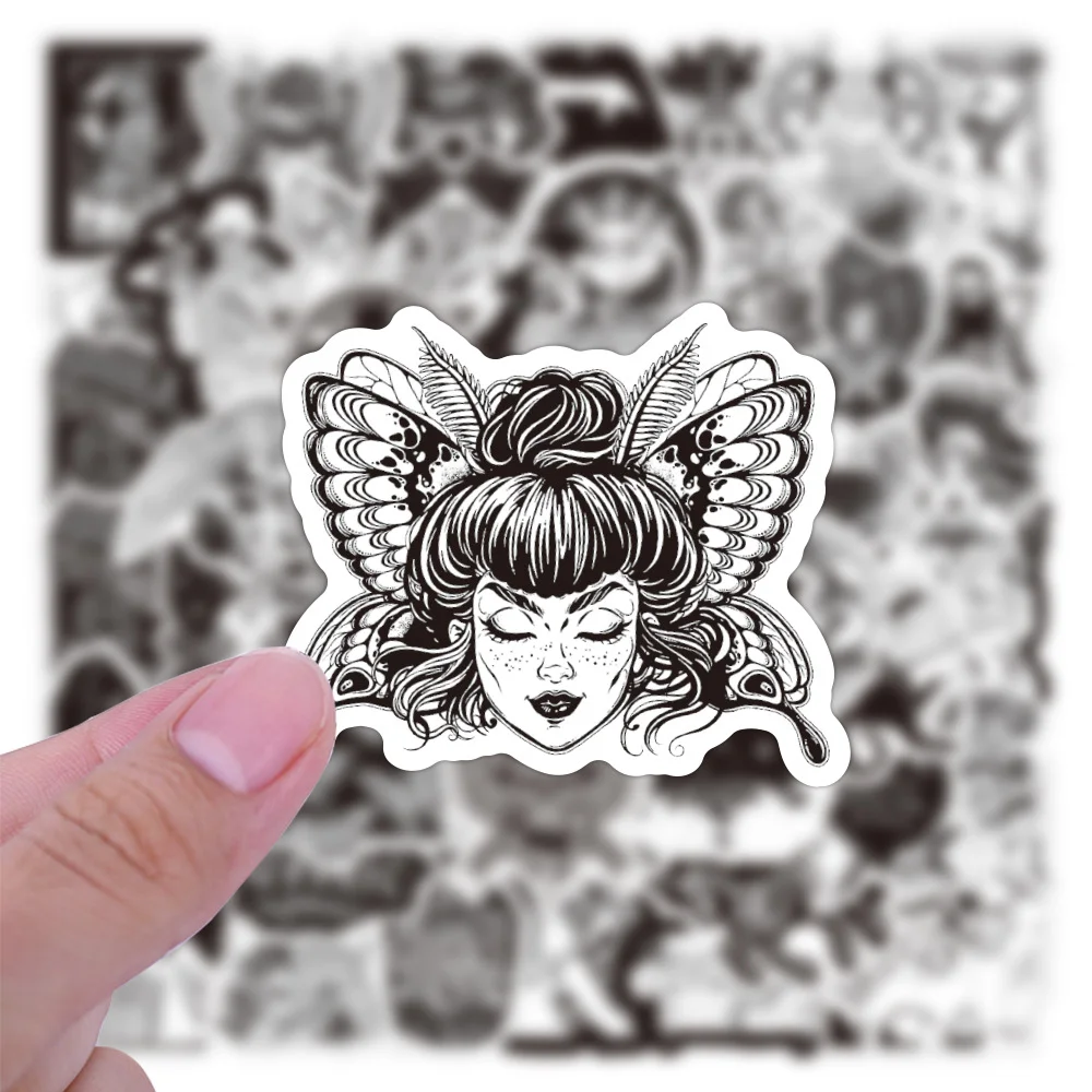

10/50Pcs Black White Gothic Style Horror Thriller Stickers Cool Pegatina for DIY Laptop Skateboard Guitar Car Decals Sticker