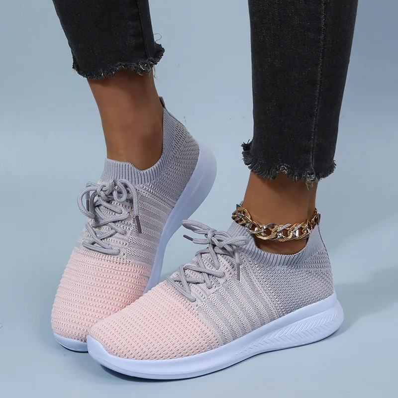 New Large size women's shoes sports flying weaving women's Pink all-match running shoes wholesale summer breathable mesh shoes