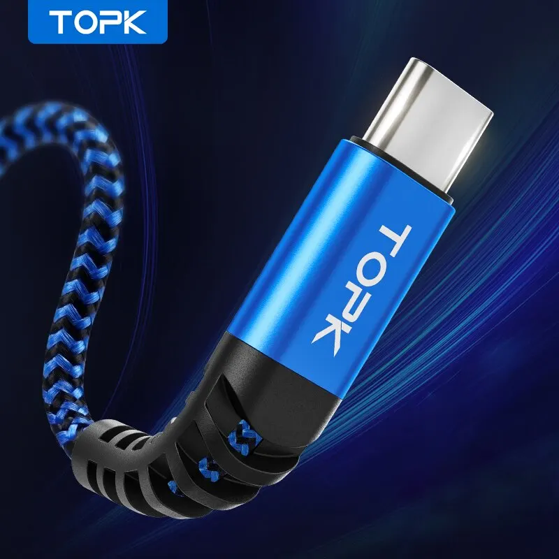 Кабель зарядный TOPK с USB-портом типа C, плетеный провод для быстрой зарядки, 6,6 футов, 3 А, для Samsung Galaxy A10e, A20, A50, A51, A71, S20, S10, S9, S8