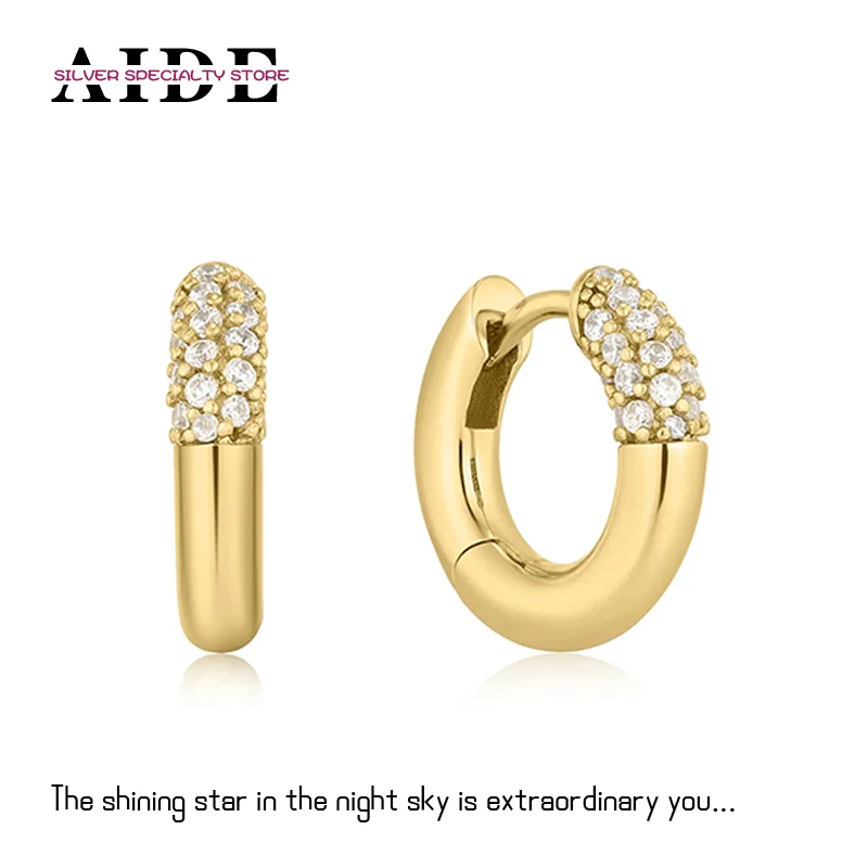 

AIDE 925 Sterling Silver Trend Three-row Diamond Round Ear Buckle For Women Girl Piercing Hoop Earrings Jewelry Gift Pendientes