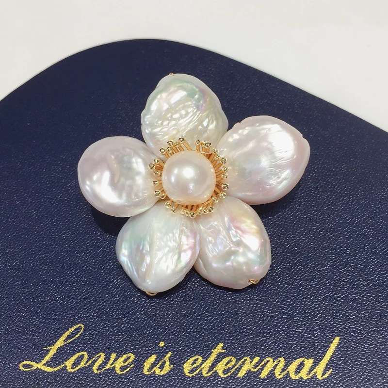 

SHDIYAYUN New Baroque Pearl Big Brooch Real Natural Freshwater Flowers Pins Original Senior Design Pearl Jewelry For Women
