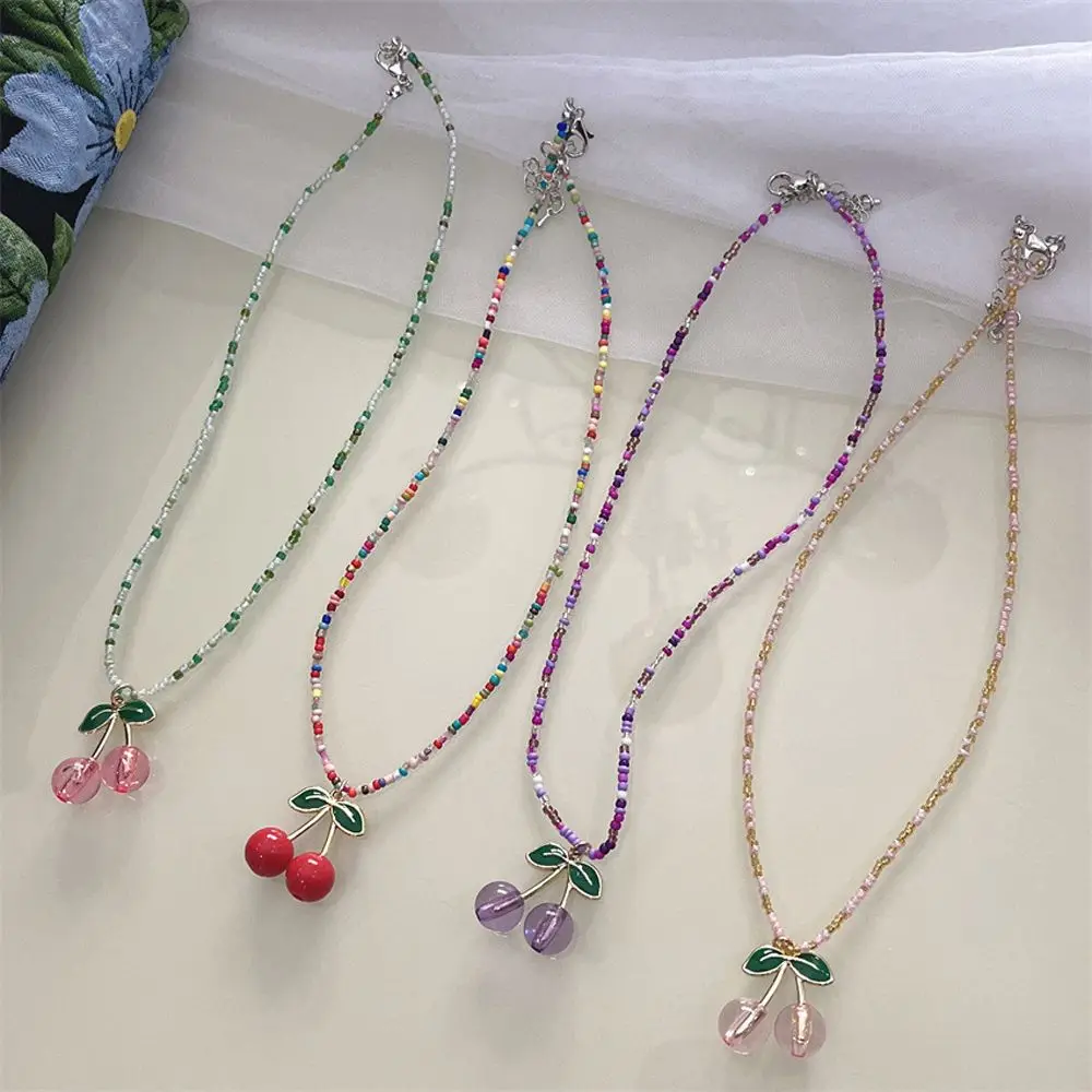

Beach Jewelry Gift Weave Beaded Vacation Clavicle Necklace Bohemia Choker Beads Necklace for Women Cherry Pendant