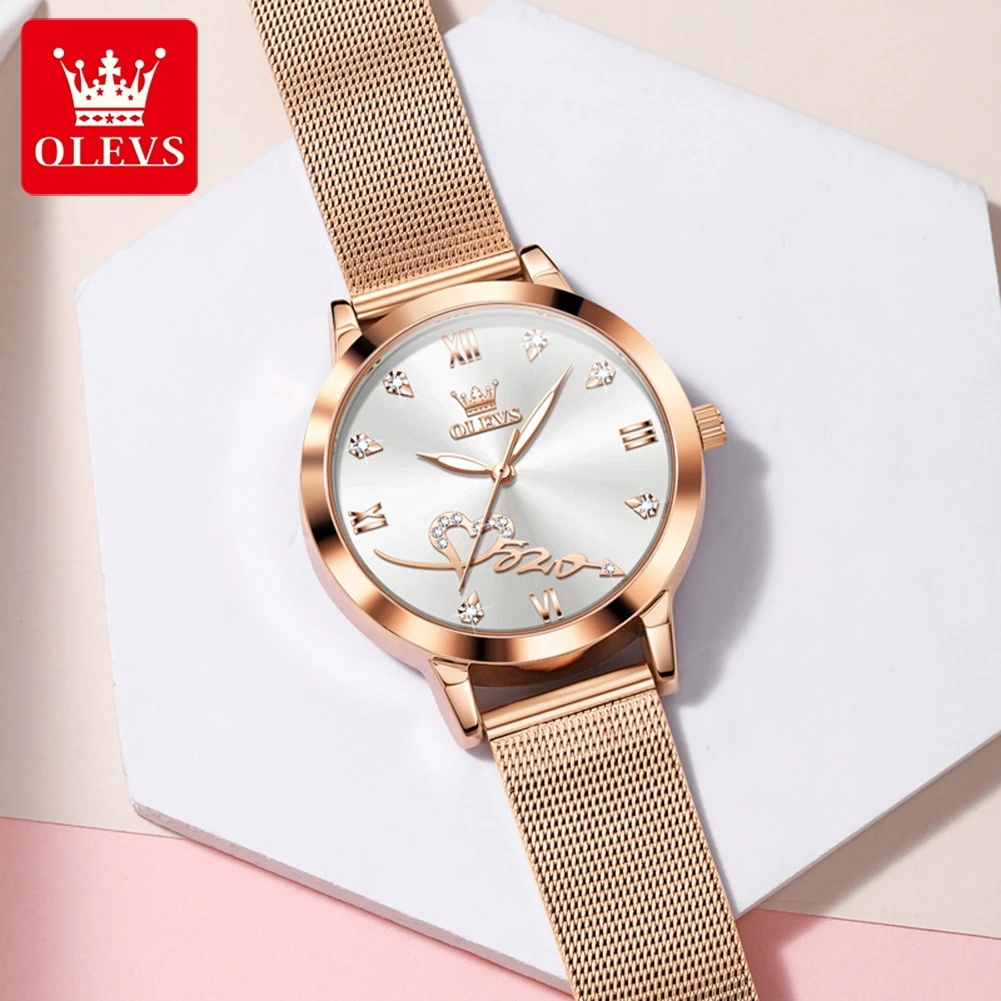 OLEVS 2023 New Ultra-thin Quartz Women Watch Simple Waterproof Rose Gold Stainless Steel Mesh Ladies Watch Relogio Feminino