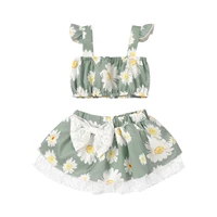 lovely 2pcs baby girls clothing shorts set square neck suspender floral crop tops camisole elastic waist lace bow skirt shorts