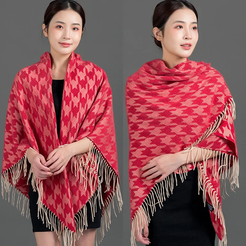 

Women Winter New Jacquard Tassel Shawl Thick Warm Cashmere Pashmina Scarves Female Soft Wrap Bufanda Travel All-match Scarf