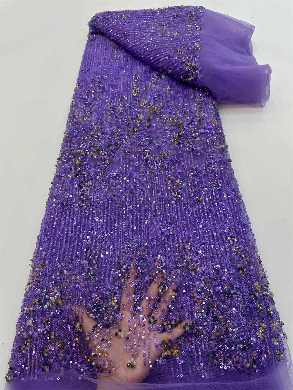 

African Sequins Beaded Lace Fabrics 2023 High Quality Sequence Embroidery French Nigerian Lace Fabric For Wedding Sewing QF0922