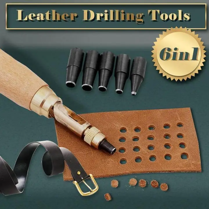 

6Pcs Belt Punch Replaceable Multi-Head Belt Screw Hole Puncher DIY Leather Tool Drill Craft Kit Bookbinding Tool Rotary Punch