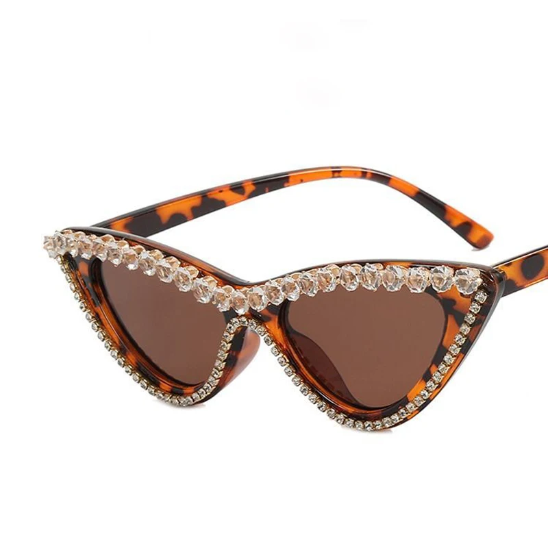 

2023 New Cat Eye Leopard Rhinestone Small Frame Sunglasses Designer Glasses UV400 Luxury Brand Vintage Sunglasses