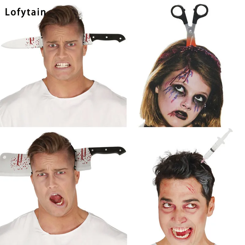 Страшный головной убор на Хэллоуин искусственные пилы крови нож искусственное