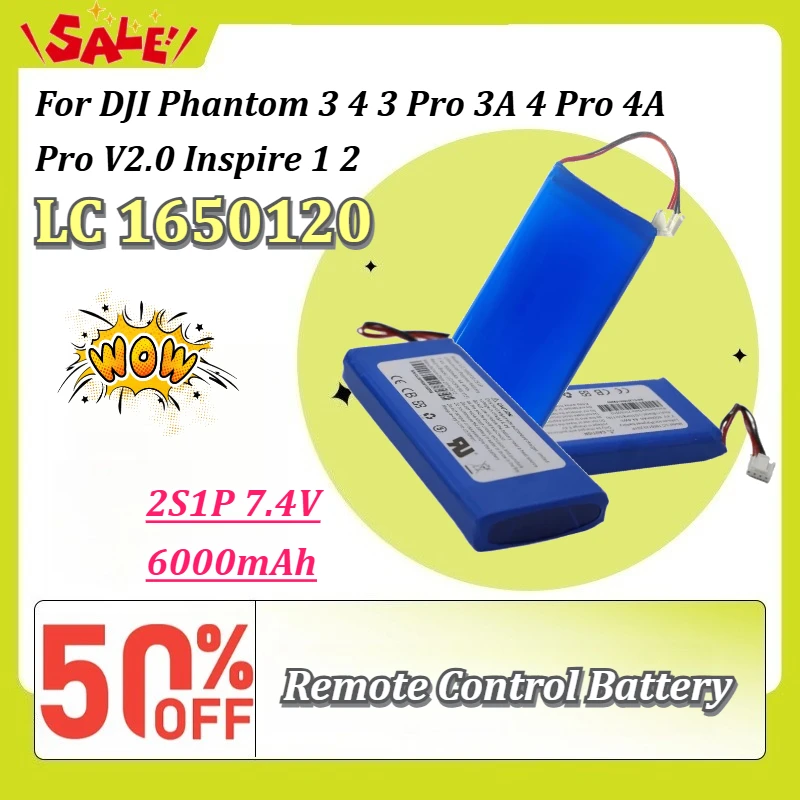Фото Высокоемкостный LiPo аккумулятор LC 1650120 2S1P 7.4V 6000mAh для DJI Phantom 3 4 3 Pro 3A 4 Pro 4A Pro V2.0 Inspire 1 2 №1