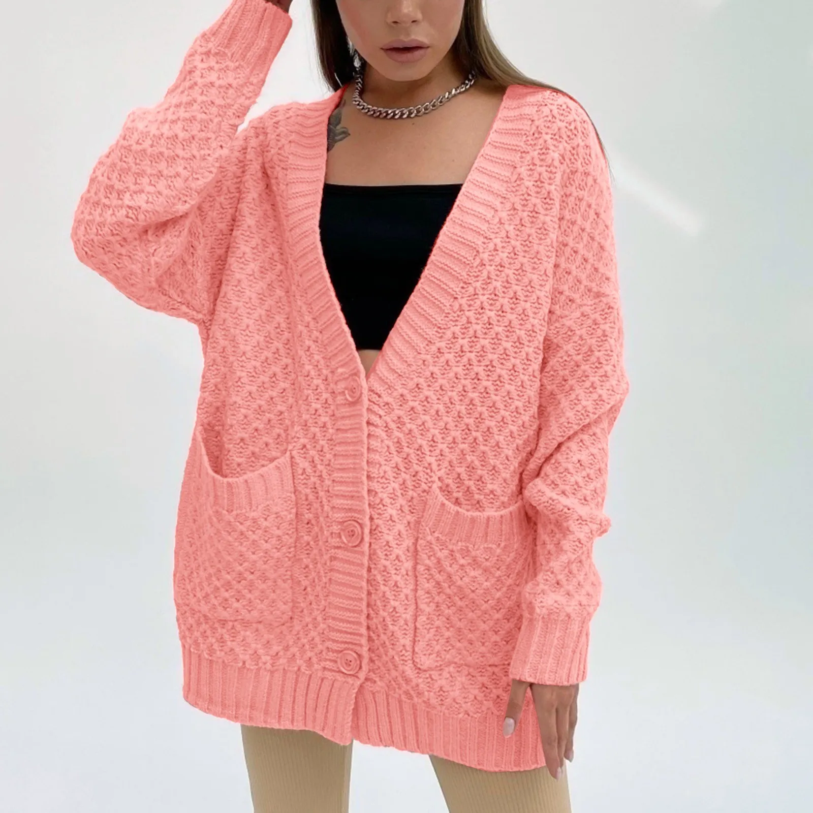

Women Winter Casual Long Sleeve Ladies Outwear Overcoat Coats Solid Hooded Cardigan Sweater Fried Dough Long Womens Winter Coat